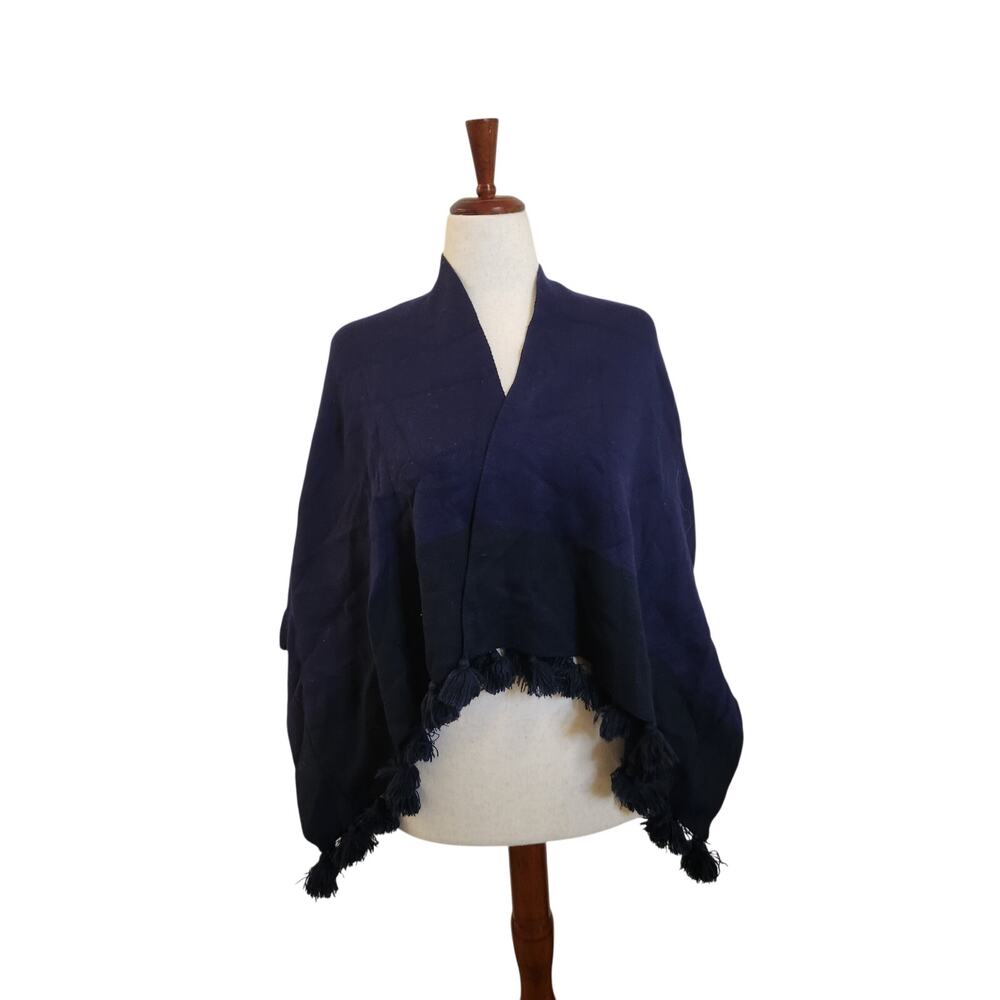 NWT Preppy Minimalist BOHO Navy Loft Wrap Shall  Cardigan With Tassels / Fringe